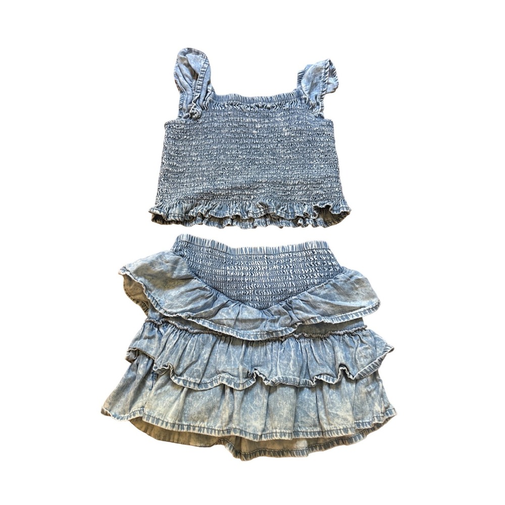 Wonder Nation Skort Set Kids Blue Acid Wash Smocked Ruffle Boho SIZE 2T